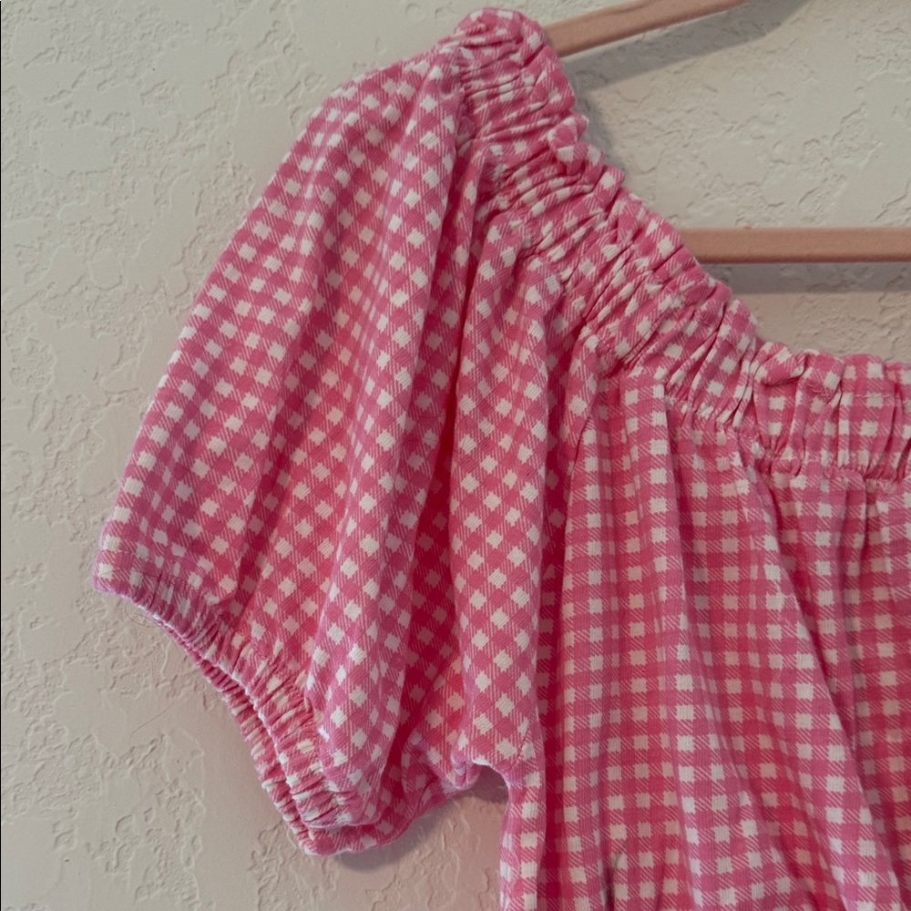 ❤️🔥EUC 100% Cotton Chic Pink Checkered Cropped Blouse - Picture 5 of 12